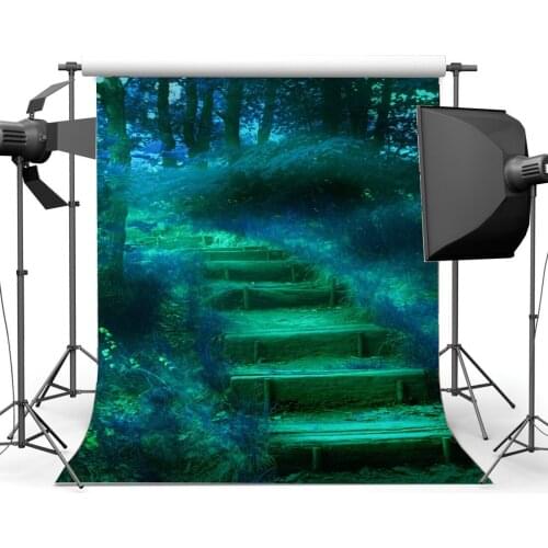 Photography Backdrop Jungle Forest Dreamy World Fairy Tale Steps Grass Field Fantasy Landscape Backdrops