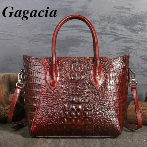 GAGACIA Cow Leather Bags For Women Crocodile Pattern Purses And Handbags Luxury Brand Designer 2021 Genuine Leather Shoulder Bag