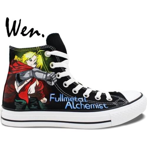 Wen Hand Painted Canvas Shoes Design Custom Anime Fullmetal Alchemist Men Womens High Top Canvas Sneakers for Gifts