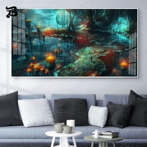 Canvas Painting Wall Art Animation Mystery Castles In The Air Landscape Canvas Posters Prints for Living Room Home Wall Decor