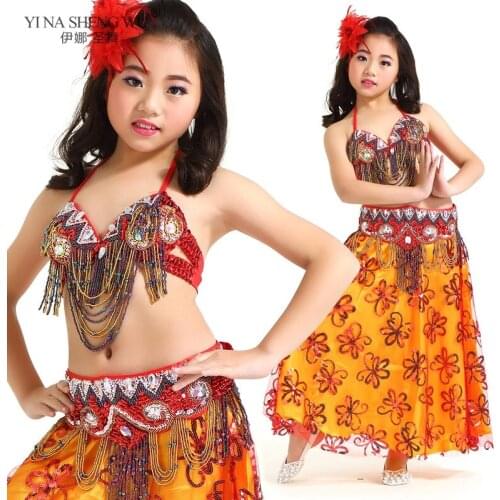 Belly Dance Clothing Oriental Dance Outfit Bra Belt Kids Belly Dance Professional Performance Costumes 2psc Set Girls