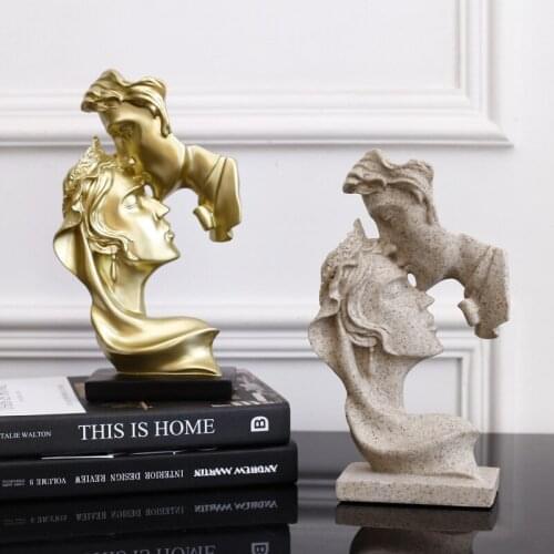 Creative Couple Art Home Decorative Forehead Kiss Resin Statue Sculpture Craft Collection for Living Room Wedding Party Gift