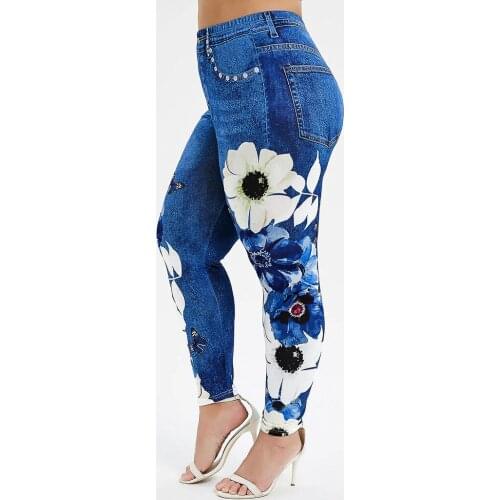 Fitness Gym Clothing Plus Size Casual Imitation Cowboy Seamless Leggings Elasticity Slim Cropped Pants Pantalon Pour Femme