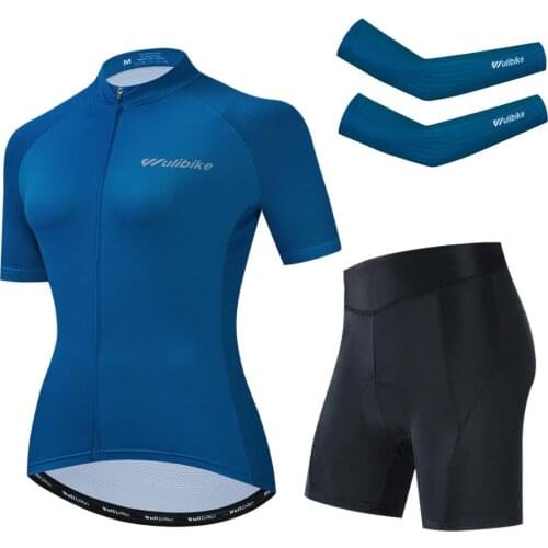 Wulibike Summer Cycle Jersey Shorts Suit Womens Tracksuit Anti-UV bicycle port Shorts Set Quick-Dry Women Cycling clothing Fema