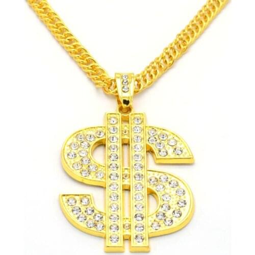 Hot Sell hip hop nightclub exaggerated gold chain dollar sign gold necklace men and women trend personality pendant