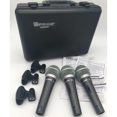 SAMSON Q6 3 Pack dynamic vocal hypercardioid handheld recording microphone+mic clip for professional live and studio application