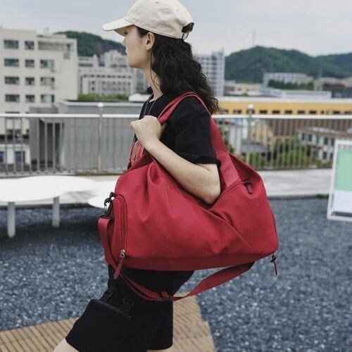 Harajuku Fashion Mens And Womens Bags Pure Color Large Capacity Sports Bags Nylon Wet And Dry Separation Gym Bags