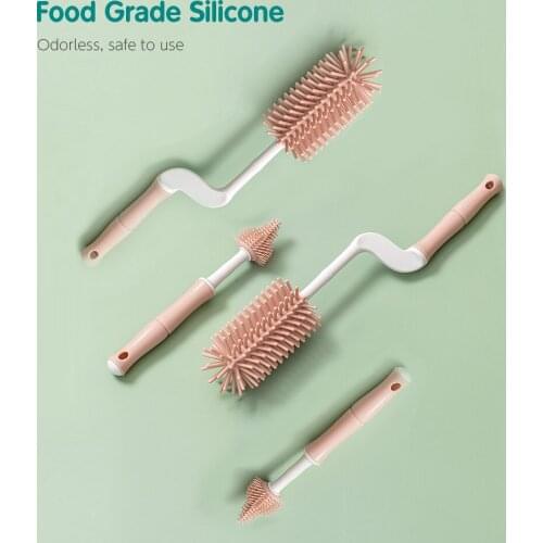 YOUHA Bottle Cleaning Brush Set Silicone Bottle Brush 360° Soft Baby Bottle Cleaner Brushes Nipple Brush Straw Cleaning Brush