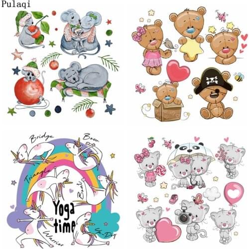 Pulaqi Cartoon Unicorn Stickers Iron on Transfers for Clothes Heart Balloon Stripes Heat Transfer Vinyl Applique Patch Badge DIY