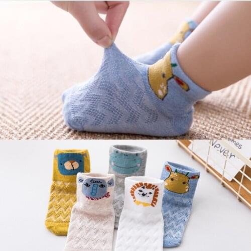 5 Pairs New Cartoon Animal Newborn Baby Socks Mesh Breathable Thin Summer Baby Short Boat Socks 0-3 Year Infant Boy& Girls Socks