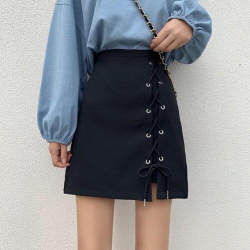 New Style Tie Up Womens High Waist Skirt Anti Walking Light A-shaped Akirt In Summer 2021 Show Thin Half Body Hip Skirt Girl