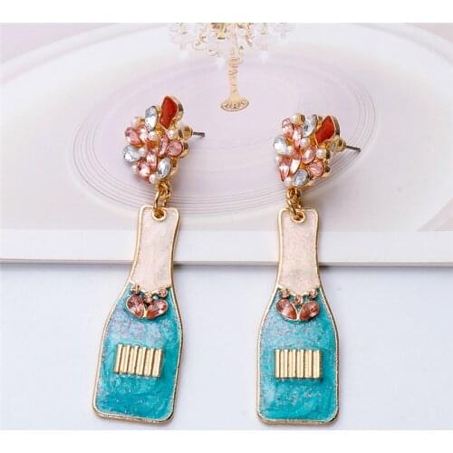 New Statament Bottle Metal Colorful Crystal Dangle Drop Earrings High-Quality Fashion Rhinestones Jewelry Accessories For Women