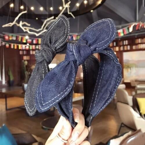 Denim Art Rabbit Ears Headband Fashion Hair Accessories Women Big Bow Cute Face Wash Hairbands Boutique Hair Hoop Headwear New
