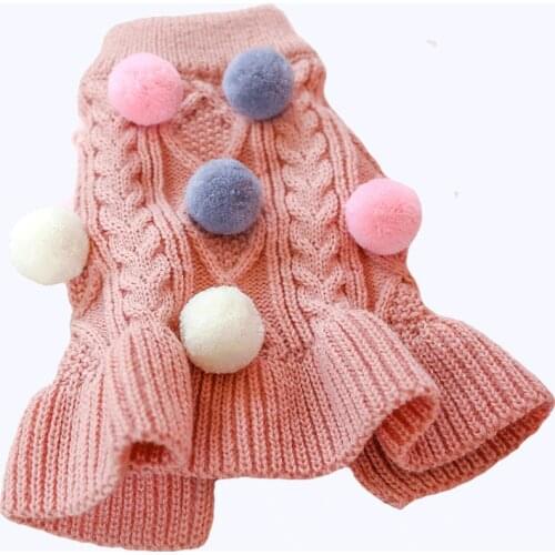 Pet Dog Clothes Coat, Cute Plush Ball Teddy Dog Warm Sweater, Dog Wool Skirt Autumn and Winter Warm Puppy Clothes
