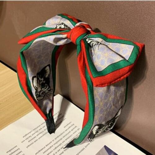 Big Bow Knotted Headband for Women Cute Cats Print Hair Bow Head Band Adults Girls Hair Accessories Wide Bowknot Hairband