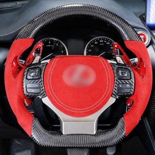 QHCP 1Pcs Car Steering Wheel Customized Real Carbon Fiber Leather Sport Pattern Red Line Stitching For LEXUSNX/RX/ES/IS/CT 2013