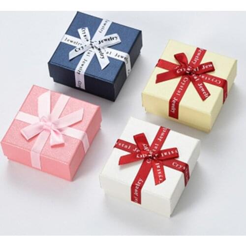 7*7cm Jewelry Box Gift Packaging Box Four Colors Optional Earring Ring Jewelry Storage Display Gift Present Box Bowknot Squar