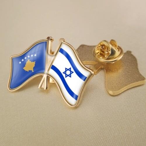 Kosovo and Israel Crossed Double Friendship Flags Lapel Pins Brooch Badges