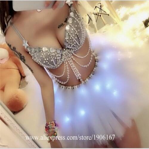 Led Luminous Sexy Lady Party Tutu Dress With B Led Light Up Dance Team Suit Clothes DJ Led Festival Music Ballroom Costume