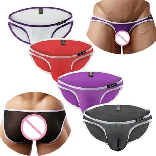 4PCS/Lot Mesh Transparent Men Seamless Underwear Breathable Slip Homme Mini Briefs Gay Panties Sexy Sheer Bugle Pouch Tanga