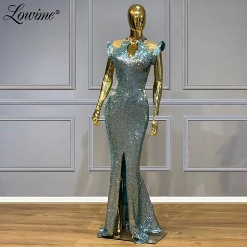 Illusion Neckline Beads Crystals Evening Dresses 2020 Mermaid Sequins Party Gowns Capped Sleeves Prom Dress Abendkleider
