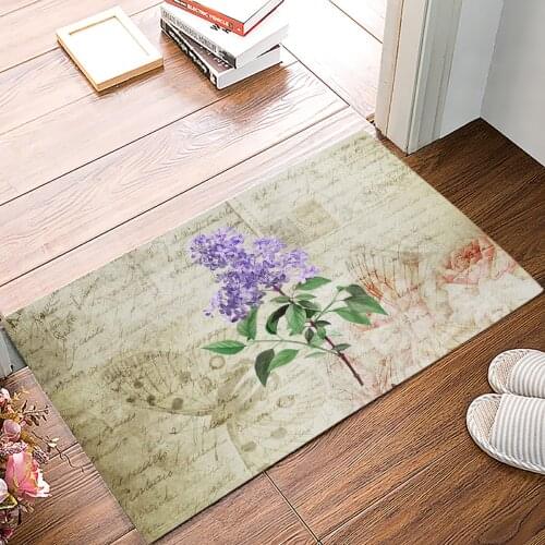 Vintage Plant Lavender Purple Anti-Slip Doormat Bedroom Kitchen Mat Bathroom Rug Home Doormat for Entrance Door