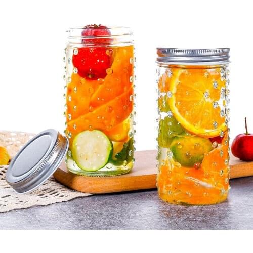 X72 Raindrops Mason Can 480ML Honey Bottle 16OZ Glass Bottle Salad Can Split Can Pickle Bottle Storage Tank