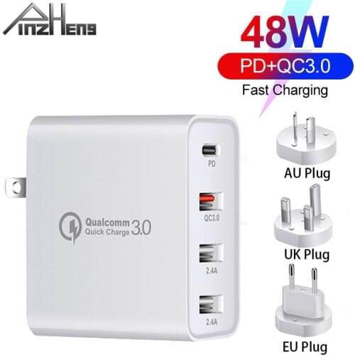 PINZHENG 48W USB Quick Charger PD Type C Quick Charge 3.0 QC Fast Travel Charger For iPhone 11 Pro Max Samsung S10 Plus 30W PD