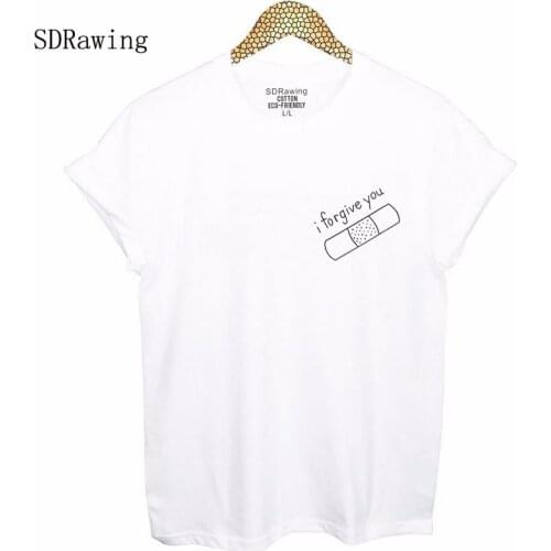 SDRawing I Forgive You Women Cute Letters Print European Basic Short Sleeve O neck Shirts Casual Womens T shirt tops