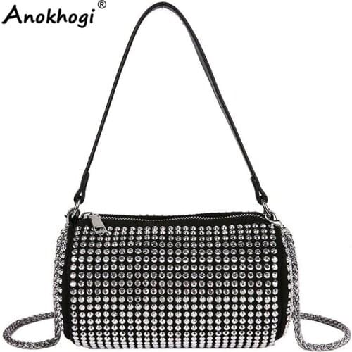 ANOKHOGI Women Fashion Barrel-Shaped Shoulder Bag Diamonds Casual Zipper Handbag ML157