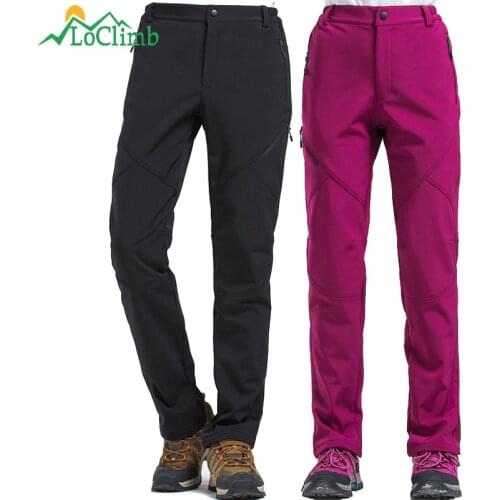 LoClimb Outdoor Camping Hiking Pants Women Men Autumn Winter Fleece Sport Trousers Softshell Waterproof Trekking Ski Pants AM340