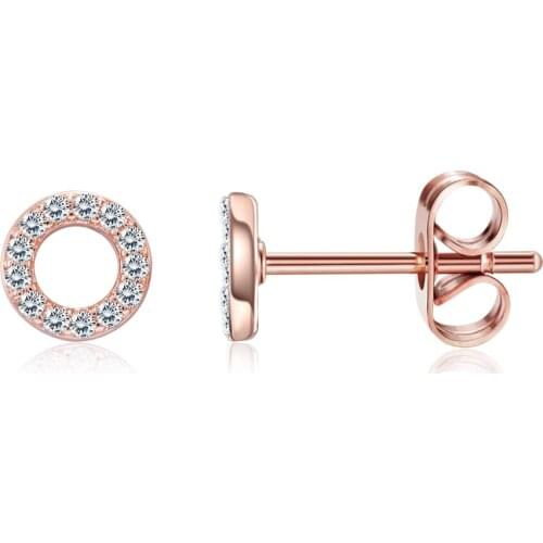 ZEMIOR Fashion Full 5A Clear Cubic Zirconia Small Stud Earrings For Women 3 Colors O Shape Earring Anniversary Female Jewelry