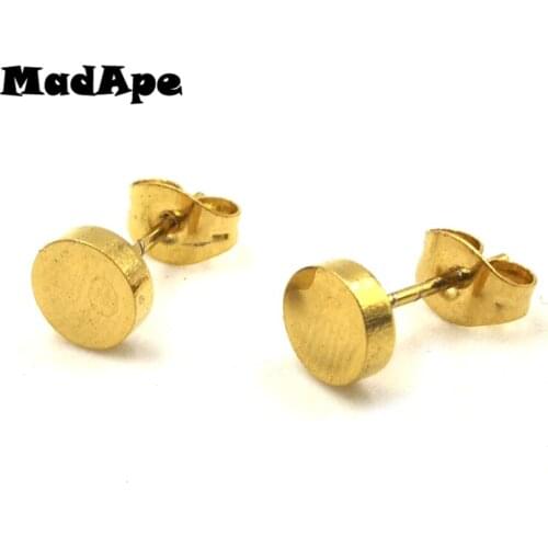 MadApe 1 Pair Stainless Steel Studs Earrings Gold Color Round Shaped With Butterfly Clasp Push Back Earrings Women Men Earrings