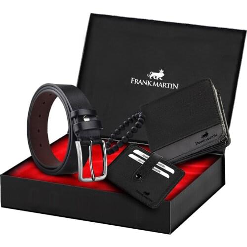 Black Jeans Wallet Belt Badge Holder Set 70011 1 Pcs Wallet 1 Pcs Badge Holder 1 Pcs Belt 1 Pcs Bracelet