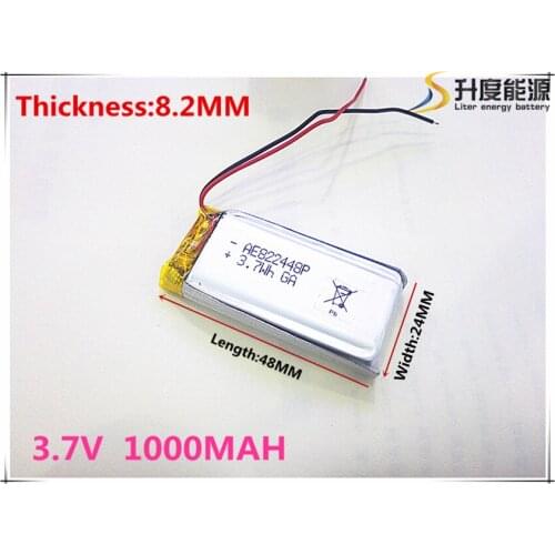 1pcs/lot 3.7V lithium polymer battery 822448 1000mah MP3 MP4 MP5 battery