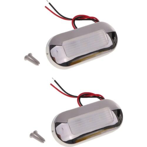 2 Pieces Marine/Boat LED Oblong Oval Surface Mount Courtesy Light - White