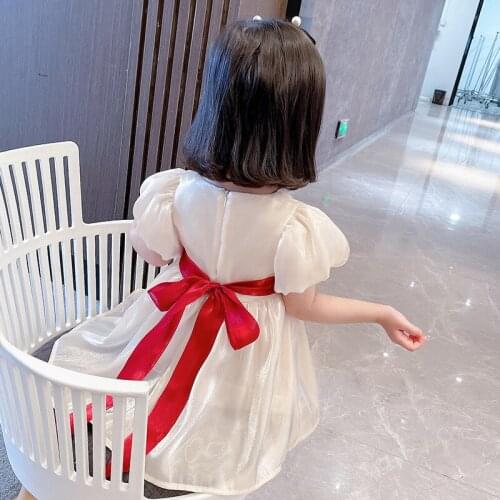 2021 New Summer Girl Baby Dress 2-6 Years Old Colthes Mesh Tutu Dresses Robe Fille Back Big Bow Vestidos De Festa
