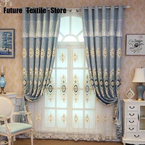 2021 New Customized High-end European Luxury Embroidered Curtains for Living Room and Bedroom Shading French Window Curtains