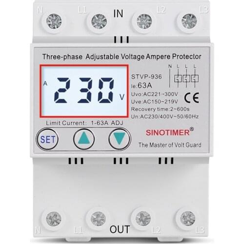 SINOTIMER STVP-936 Din Rail 3 Phase Voltage Relay 380V Voltmeter Ammeter over and Under Voltage Monitor Relays Protector