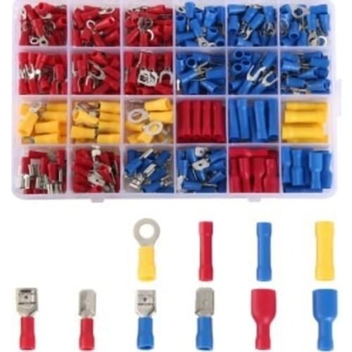 300PCS Cold Press Terminal Set Assorted Insulated Electrical Wire Terminals Crimp Connector Spade Butt Ring Fork Set Socket Set