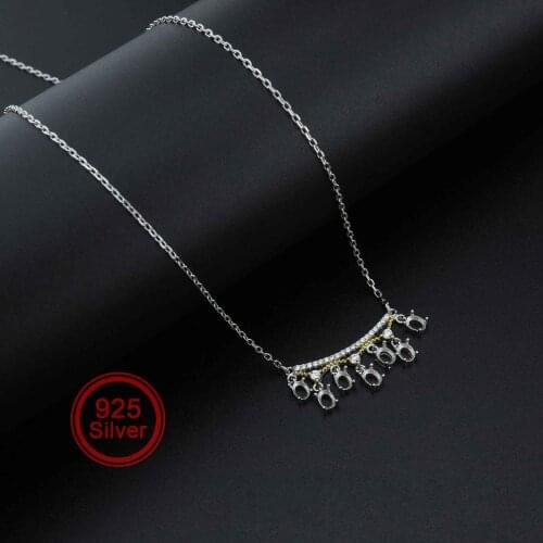 3x4MM Prong Bezel 7 Stones Solid Sterling Silver Pendant Settings for Moissanite Gemstone With Necklace 16+2'' 1421122