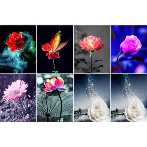 5D Diamond Painting by Number Full Square Flowers Diamond Embroidery Sale Rose Picture Of Rhinestones Crystal Mosaic Wall Decor