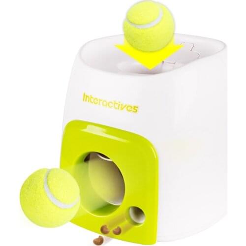Automatic Pet Feeder Interactive Fetch Tennis Ball Launcher Dog Training Toys Throwing Ball Machine Pet Food Emission Device