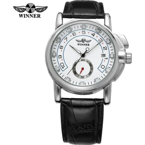Luxury WINNER Watch Womens Fashion Silver Steel Case Clover Auto Date Automatic Mechanical Genuine Leather Strap Dress Watches