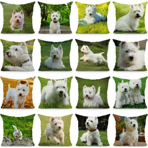 XUNYU West Highland Terrier Print Cushion Cover Sofa Decorative Pillows Case PQ03