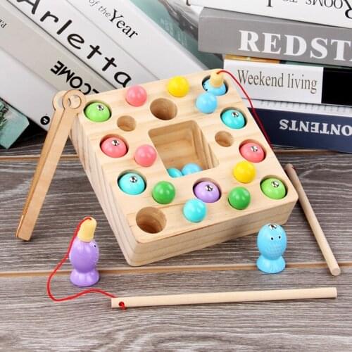Wooden Montessori Toys Kids Early Learning Educational Toys Clip Beads Magnetic Fishing Game Teaching Aids Toy For Children Gift