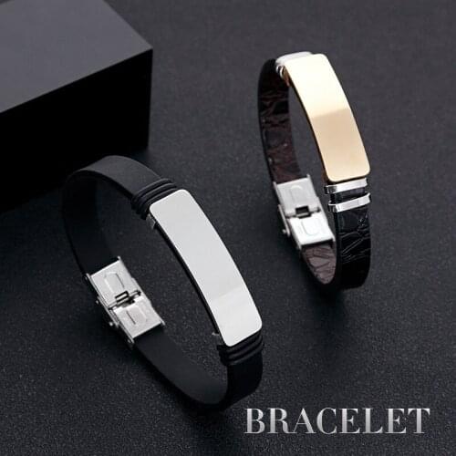 European and American latest mens fashion stainless steel silicone bracelet titanium steel leather bracelet