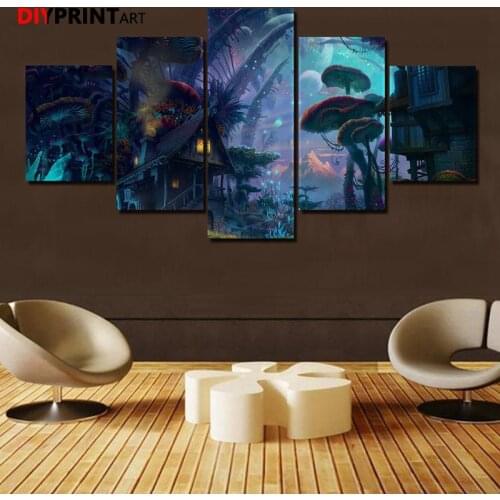 Fantasy Mushrooms Forest 5 Pcs/set Canvas Wall Art Print Paintings Wall Picture for Livingroom Home Decor