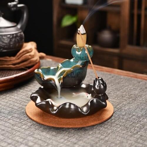 Ceramic Censer Lotus leaf Free 20cones Creative Home Decor Backflow Stick Incense Burner Home Decoration Use In Home Teahouse