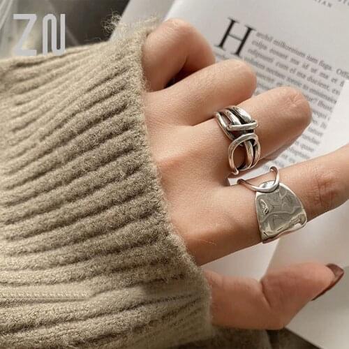 ZN Minimalist Knot Winding Wide Side Ring Trendy Simple Personality Open Finger Rings for Women Cool Girls Fashion Jewelry Gifts